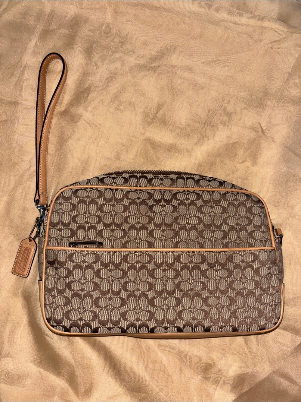 Coach Brown/Tan Signature Jacquard Wristlet Pouch